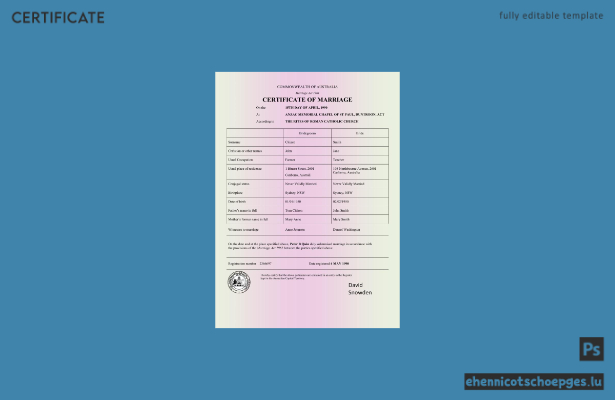 Australische Heiratsurkunde (Commonwealth of Australia) – Beispielansicht im Word- und PDF-Format